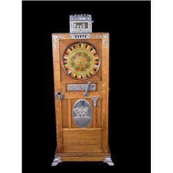 5 cent, Mills Judge upright slot in oak case