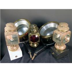 Set of 5 antique automotive, brass lights