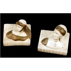 Pair of plaster-art bookends Beatrice and Dante