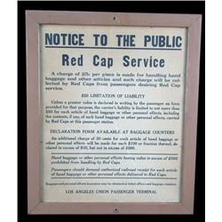 Los Angeles Union Station framed Red Cap Service sign
