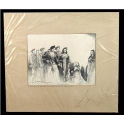 Ink drawing scene from Prince of Foxes signed