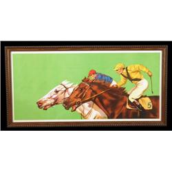 Horse print nice oak frame and 21 x 40