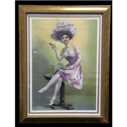 Print of Boudoir Girl Smoking Cigar
