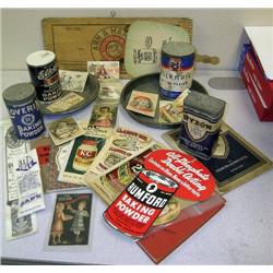 Lot of Misc Baking Powder Items. Cans, paper items, pie