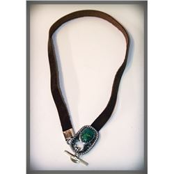 Chris Tremain, "Wrap Bracelet," sterling silver, turquoise, leather