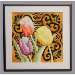 Mary Frieze, "Tulipa Baroque," small, framed watercolor
