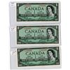 Image 2 : LOT OF FIVE -1 DOLLAR BILLS (CANADA) *1954* (SEQUENCIAL SERIAL NUMBERED)