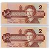 Image 1 : TWO-2 DOLLAR BILLS (CANADA) *1986* (SEQUENCIAL SERIAL NUMBERS)