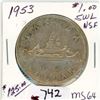 Image 1 : ONE DOLLAR COIN (CANADA) *1953* (SILVER)