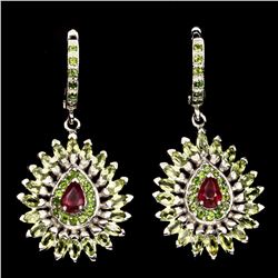Natural Blood Red Ruby Chrome Diopside Peridot Earrings