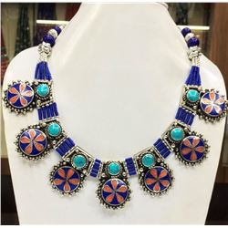 Tibet Hand Made Turquoise, Coral, Lapis Lazuli Necklace