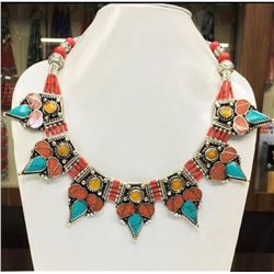 Tibet Hand Made Natural Turquoise & Coral Necklace