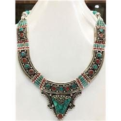 Tibet Hand Made Turquoise & Coral Necklace