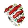 Image 2 : Natural 19x4mm Red Coral &  Emerald Ring