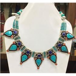 Tibet Hand Made Turquoise, Coral, Lapis Lazuli Necklace