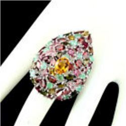 Natural 9x7mm Citrine Emerald Garnet Tourmaline Ring