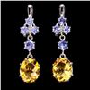 Image 1 : Natural Yellow Citrine Blue Tanzanite Earrings