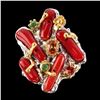 Image 2 : Natural Red Coral Emerald Sapphire Ring