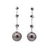 Image 1 : 0.15 ctw Diamond and Tahitian Pearl Dangle Earrings - 14KT White Gold