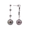 Image 2 : 0.15 ctw Diamond and Tahitian Pearl Dangle Earrings - 14KT White Gold