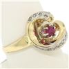 Image 6 : 14k Yellow Gold .30 ctw Round Blood Red Ruby Claw Cocktail Ring w/ Diamond Accen