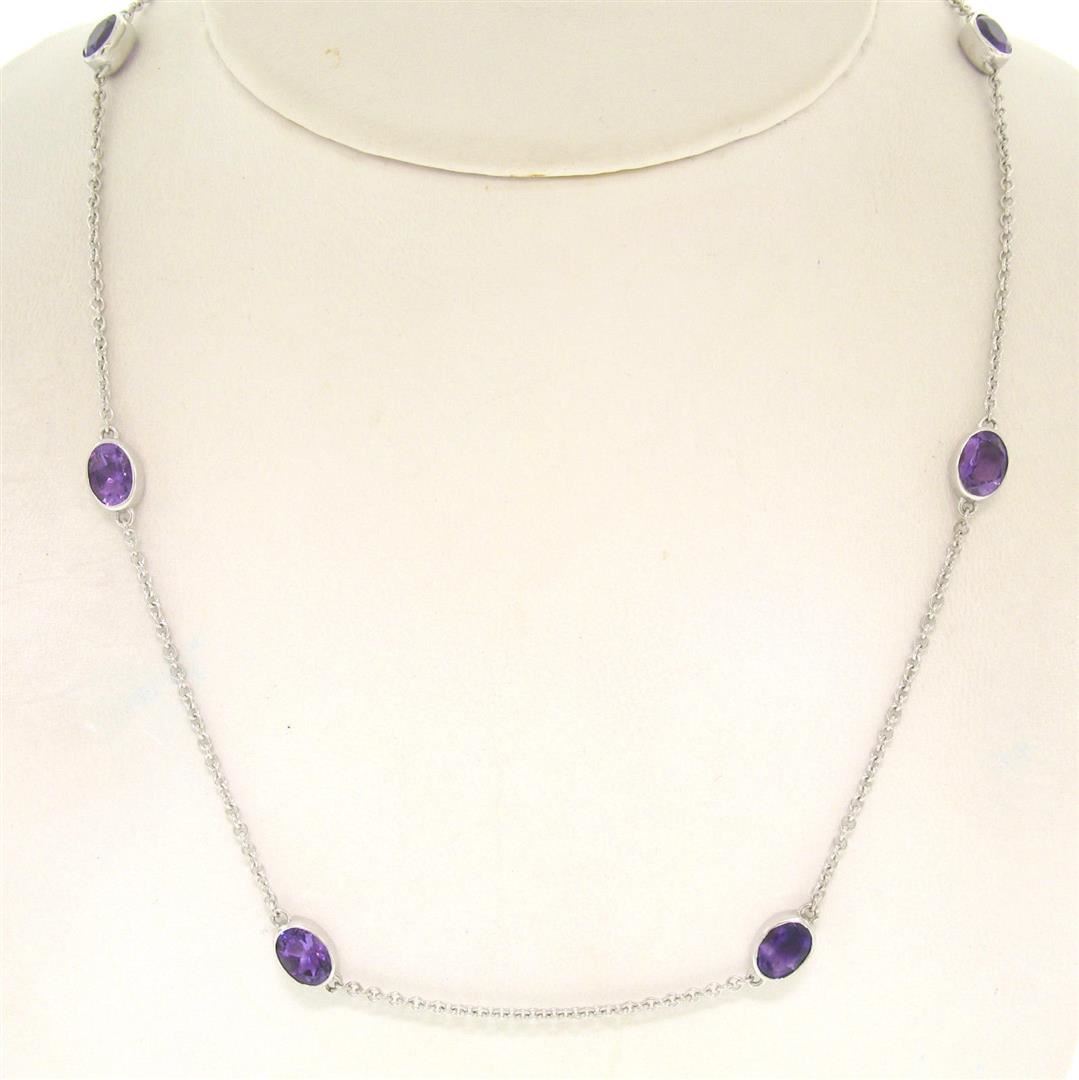 14K White Gold Necklace With Amethyst Gemstones By The Yard 18 Inches