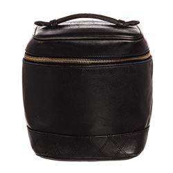 Chanel Black Quilted Lambskin Leather Vanity Case