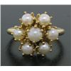 Image 2 : 10k Solid Yellow Gold 7 Round Akoya Pearl Cluster Ladies Dinner Ring