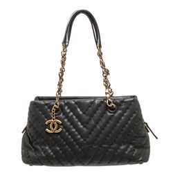 Chanel Grey Chevron Surpique Quilted Leather Small Tote