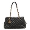 Image 1 : Chanel Grey Chevron Surpique Quilted Leather Small Tote