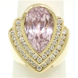 14k Yellow Gold Bezel Pear Morganite & Diamond Channels 8.05 ctw Large Ring