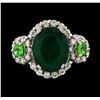 Image 3 : 3.88 ctw Emerald, Tsavorite and Diamond Ring - 14KT White Gold