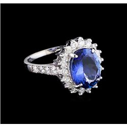 3.40 ctw Tanzanite and Diamond Ring - 14KT White Gold