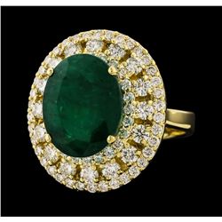 6.63 ctw Emerald and Diamond Ring - 14KT Yellow Gold