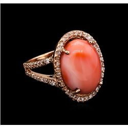 7.78 ctw Coral and Diamond Ring - 14KT Rose Gold