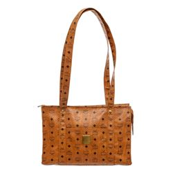 MCM Cognac Visetos Coated Canvas Leather Vintage Large Tote Bag