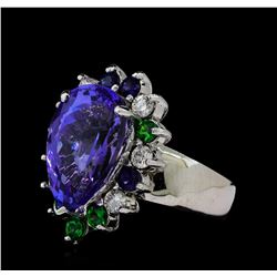 10.69 ctw Tanzanite, Tsavorite, Blue Sapphire, and Diamond Ring - 14KT White Gol