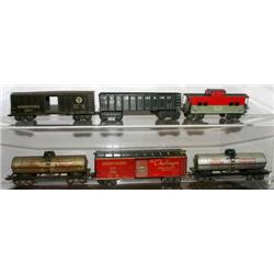 SIX MARX 3/16 LITHOGRAPHED ROLLING STOCK. BOX, GO