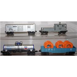 LIONEL WORK CABOOSE, GONDOLA W/ REELS, CHEVRON TA