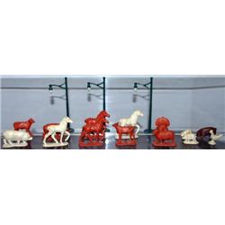 14 FARM ANIMALS MADE OF HARD RUBBER. UNKNOWN MFG.