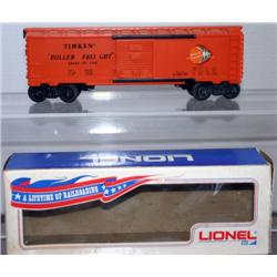 LIONEL ORANGE TIMKEN BOX CAR. CAR MADE FOR LIONEL
