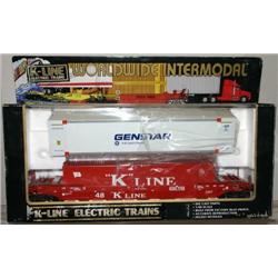 K-LINE MAXI STACK CAR W/ GENSTAR AND KLINE CONTAI