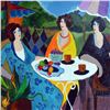 Image 2 : Itzchak Tarkay (1935-2012) - "Spring Afternoon" One-of-a-Kind Over Paint on Canvas, Hand Signed with