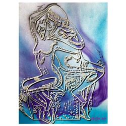 Mark Kostabi "Azure Fantasy" Hand Signed Original Artwork with COA.