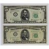 Image 1 : (2) 1950-D $5.00 FEDERAL RESERVE STAR NOTES