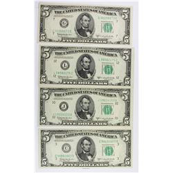 (4) 1950-D $5.00 FEDERAL RESERVE NOTES