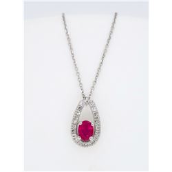 14KT White Gold Ruby and Diamond Pendant with Chain