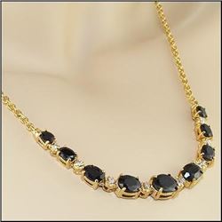 Plated 18KT Yellow Gold 5.85ctw Black Sapphire and Diamond Pendant with Chain