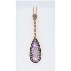 Levian 14KT Rose Gold Amethyst and Diamond Pendant with Chain