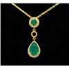 Image 1 : 14KT Yellow Gold Emerald Pendant with Chain